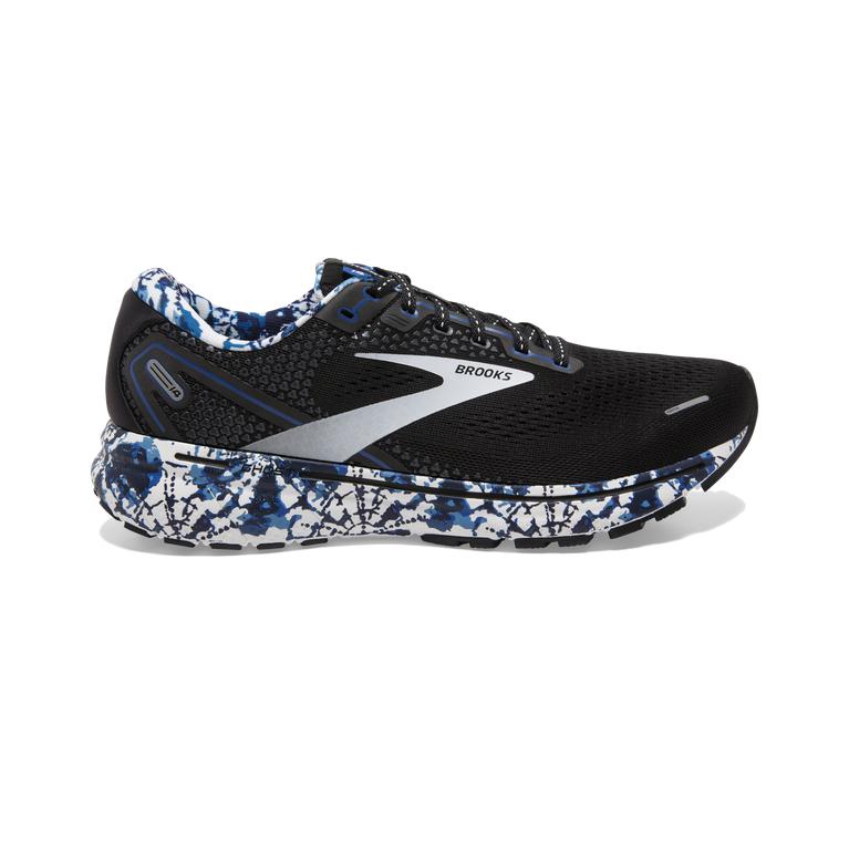 Brooks Ghost 14 Cushioned Road Running Shoes - Men's - Black/White/True Blue (40315-GLWX)